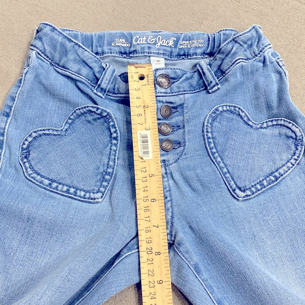 Cat & Jack Flare Super Stretch Heart Designed Pockets Girls Blue Jeans Size 10 ! - Picture 11 of 12